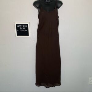 Vintage Brown V-Neck Mesh Maxi Slip Dress Lightweight Size 4